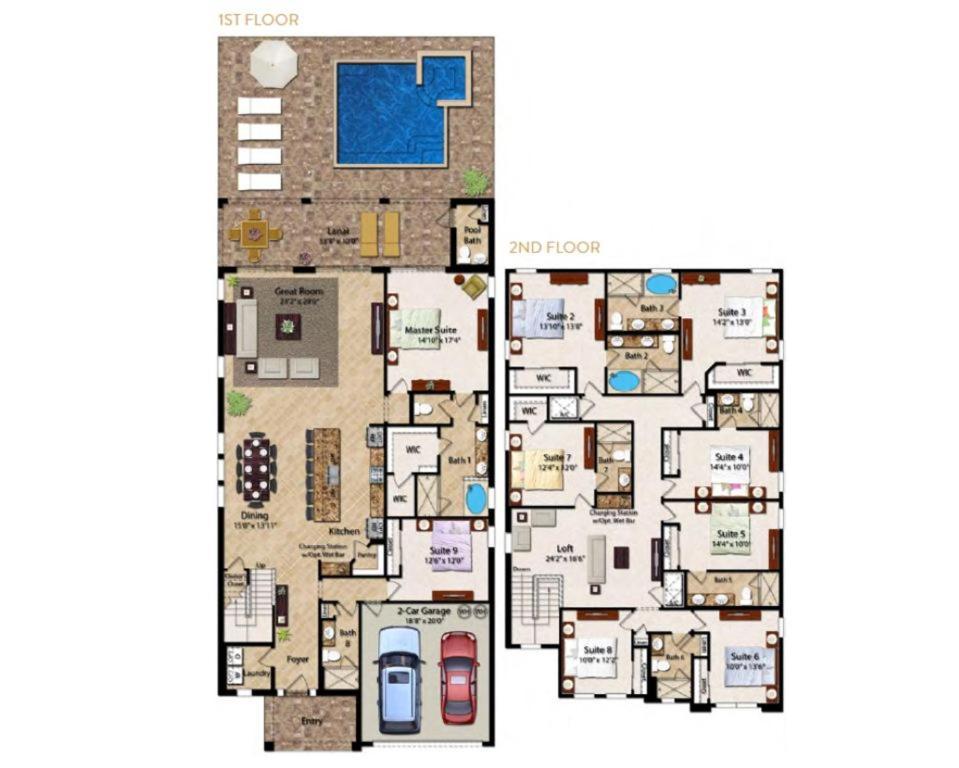 Holiday home Upscale Modern Getaway With Heated Pool/hot Tub, 9 Beds 8.5 Bath Sleeps 18+ Orlando